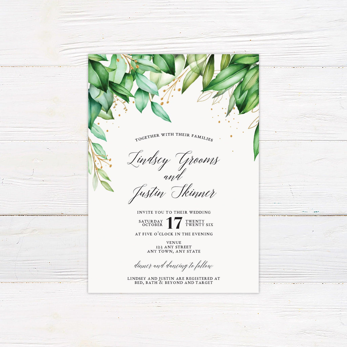 Greenery and Gold Invitations - goprintplus