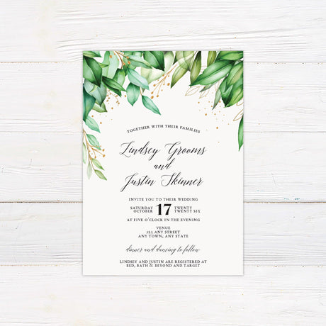 Greenery and Gold Invitations - goprintplus