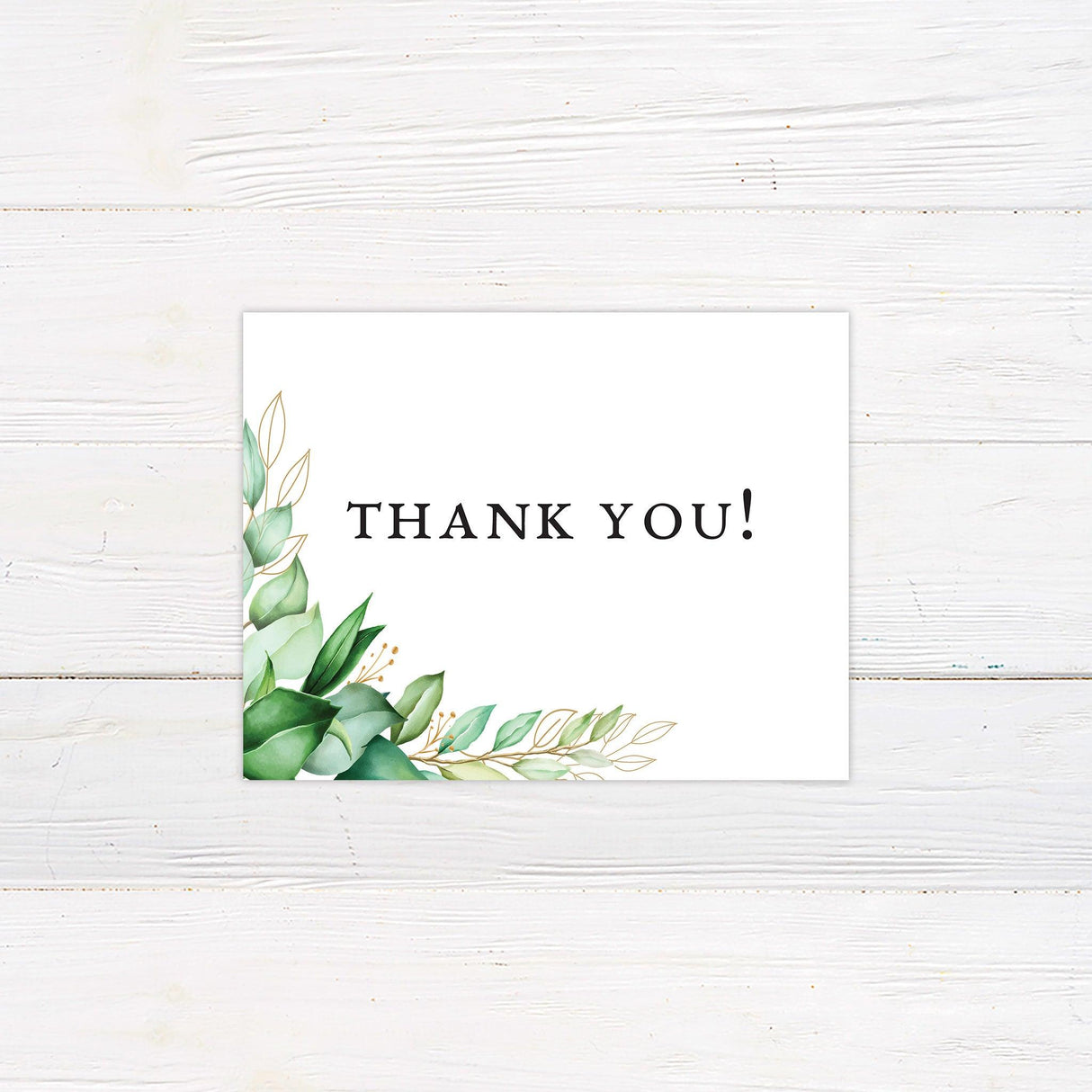 Greenery and Gold Thank You Card - goprintplus