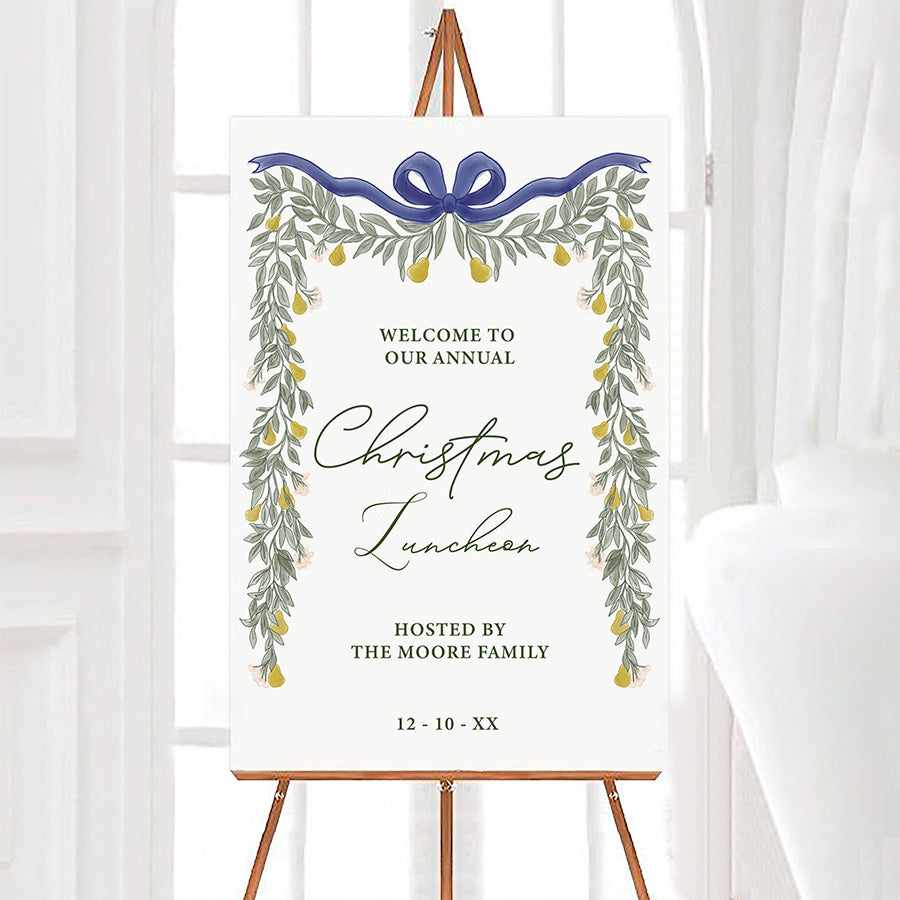 Elegant Pear Greenery Christmas Luncheon Invitation