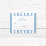 This RSVP card from the Hydrangea Crest suite features coordinating blue and white stripes, elegant serif fonts, and the floral monogram crest that sets the tone for a beautiful celebration. A perfect match for your invitation, this printed card adds grace and functionality to your suite.