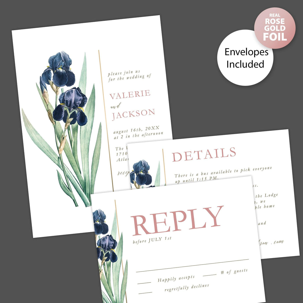 Iris Vintage Foil Invitation - goprintplus