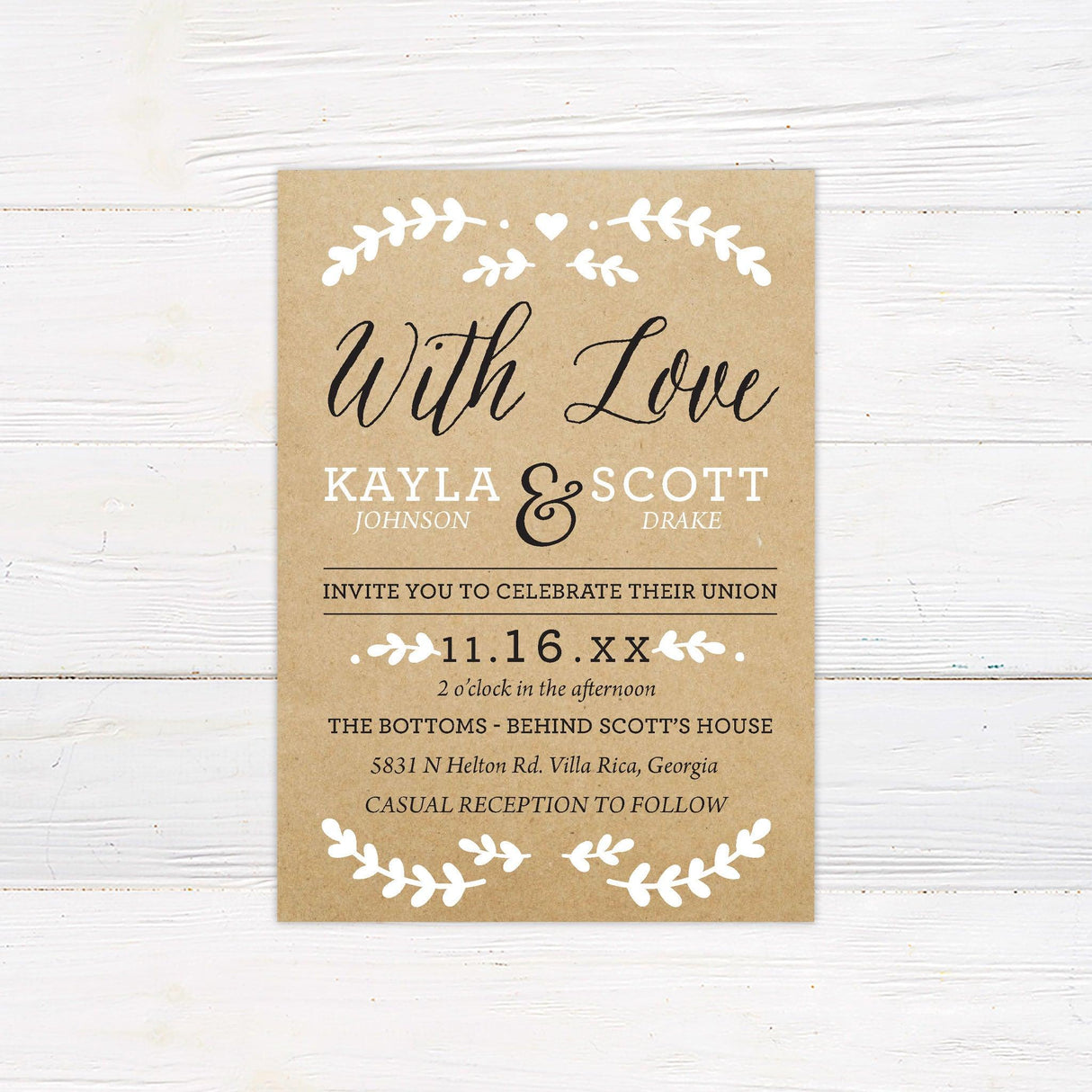 Kraft and White Invitations - goprintplus