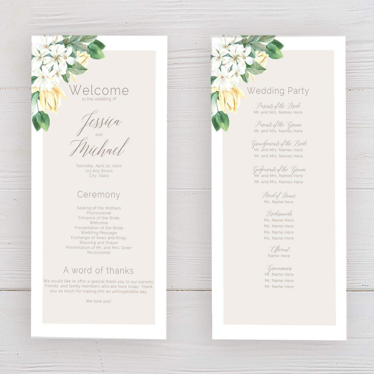 Event Program Flor Samples Light Floral Program | Go Print Plus