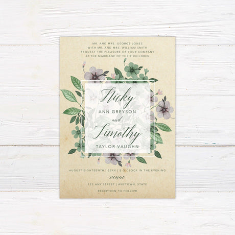 Lilac and Green Leaf Invitations - goprintplus