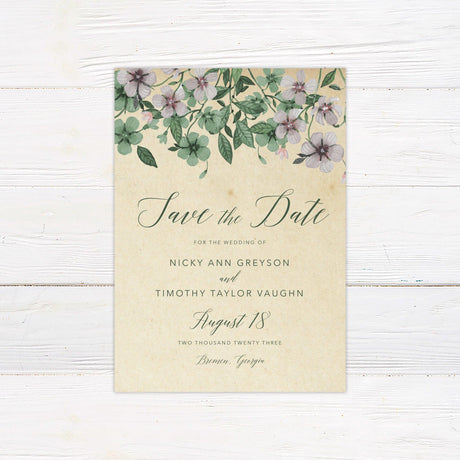 Lilac and Green Leaf Save the Date - goprintplus