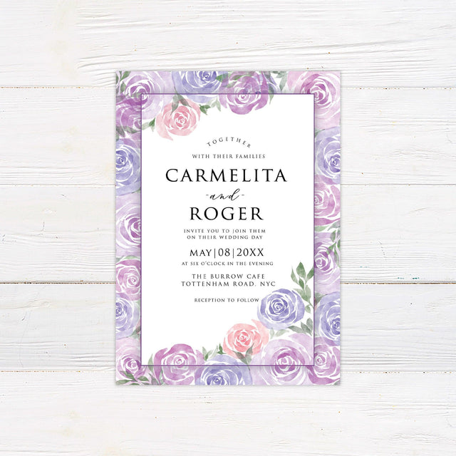 Lilac and Pink Roses Invitations - goprintplus