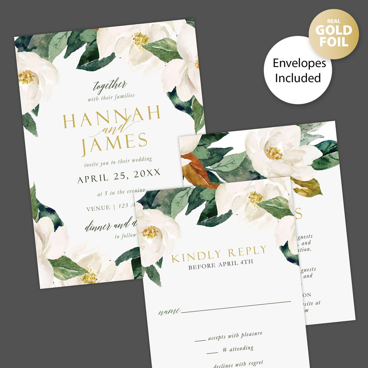 Magnolia Foil Invitation - goprintplus