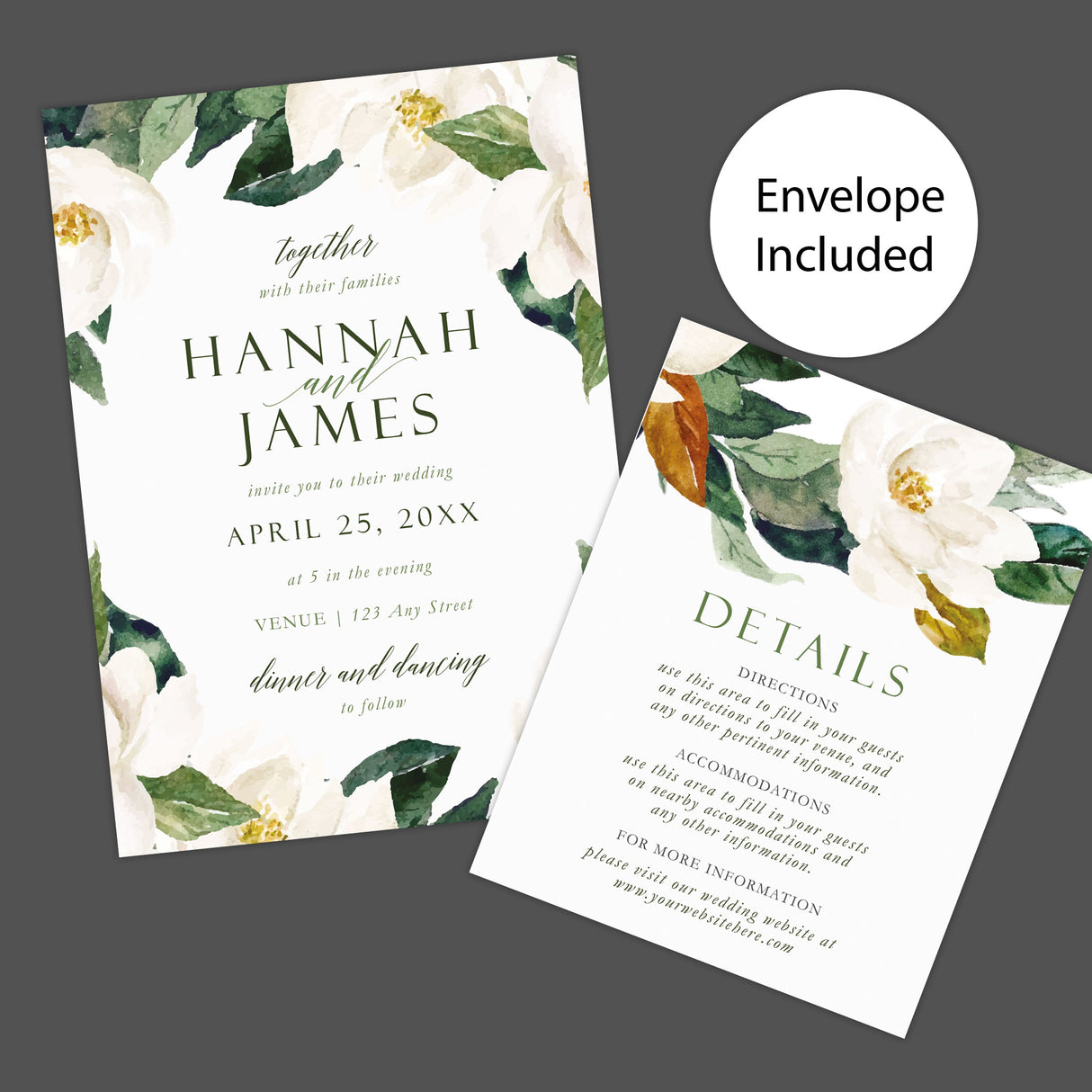 Elegant Magnolia Floral Wedding Invitation – Southern Garden-Inspired Design