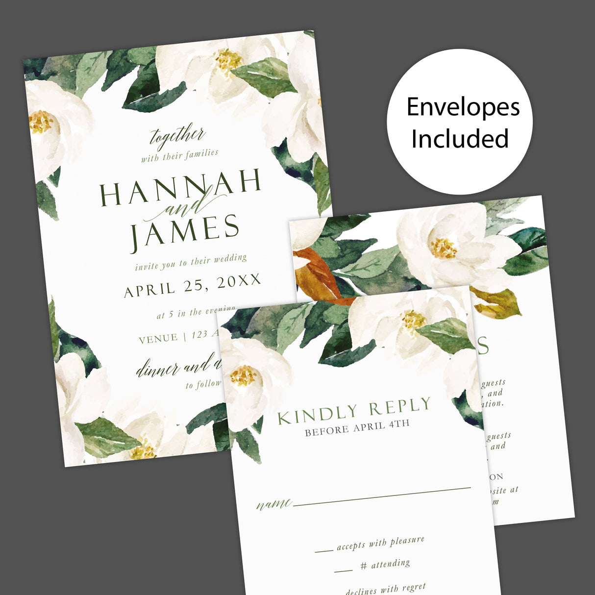 Elegant Magnolia Floral Wedding Invitation – Southern Garden-Inspired Design