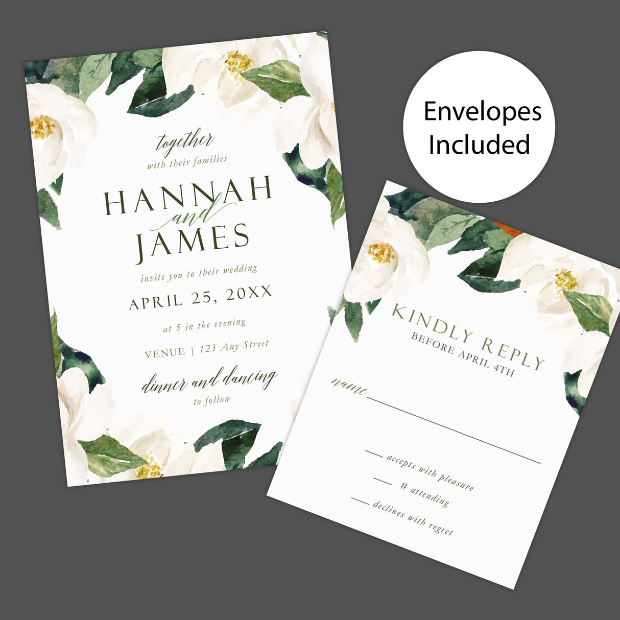 Elegant Magnolia Floral Wedding Invitation – Southern Garden-Inspired Design