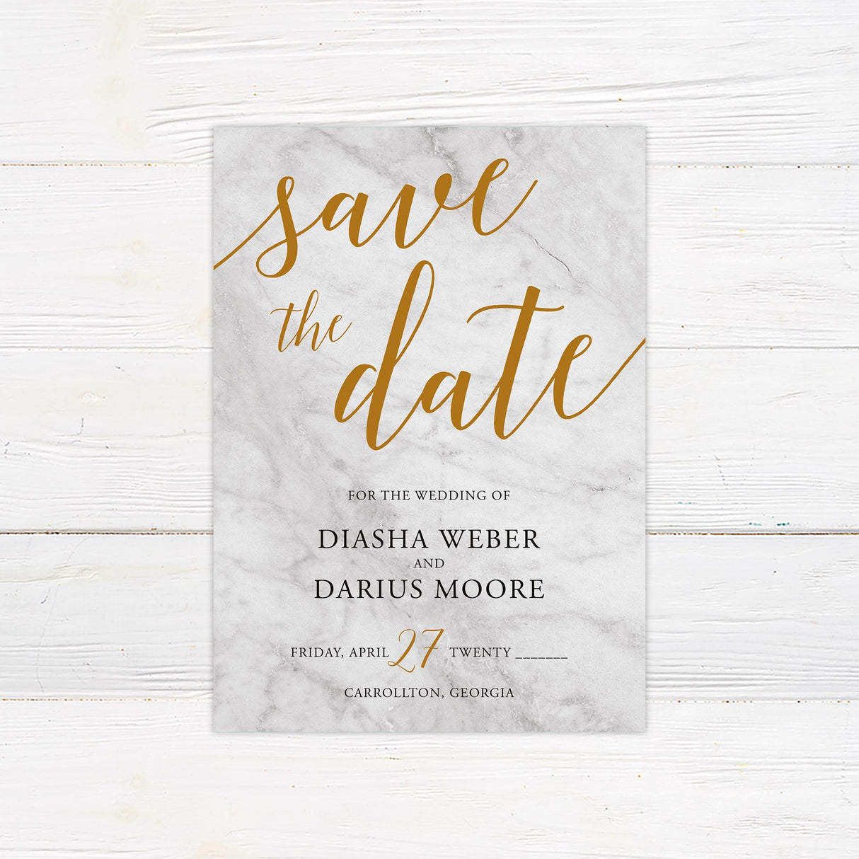 Marble and Gold Save The Date - goprintplus