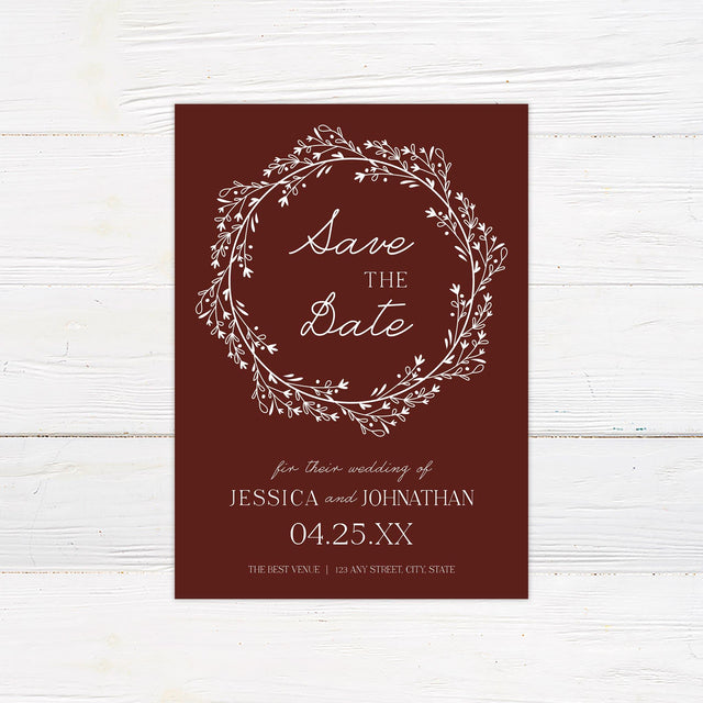 Marsala Wreath Save The Date - goprintplus