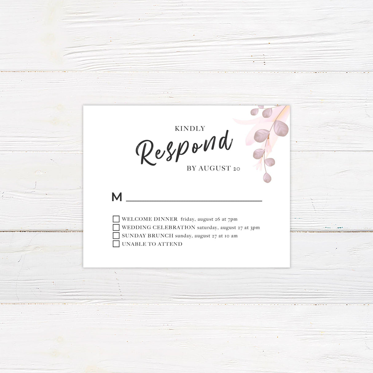 Mauve Leaf RSVP - goprintplus