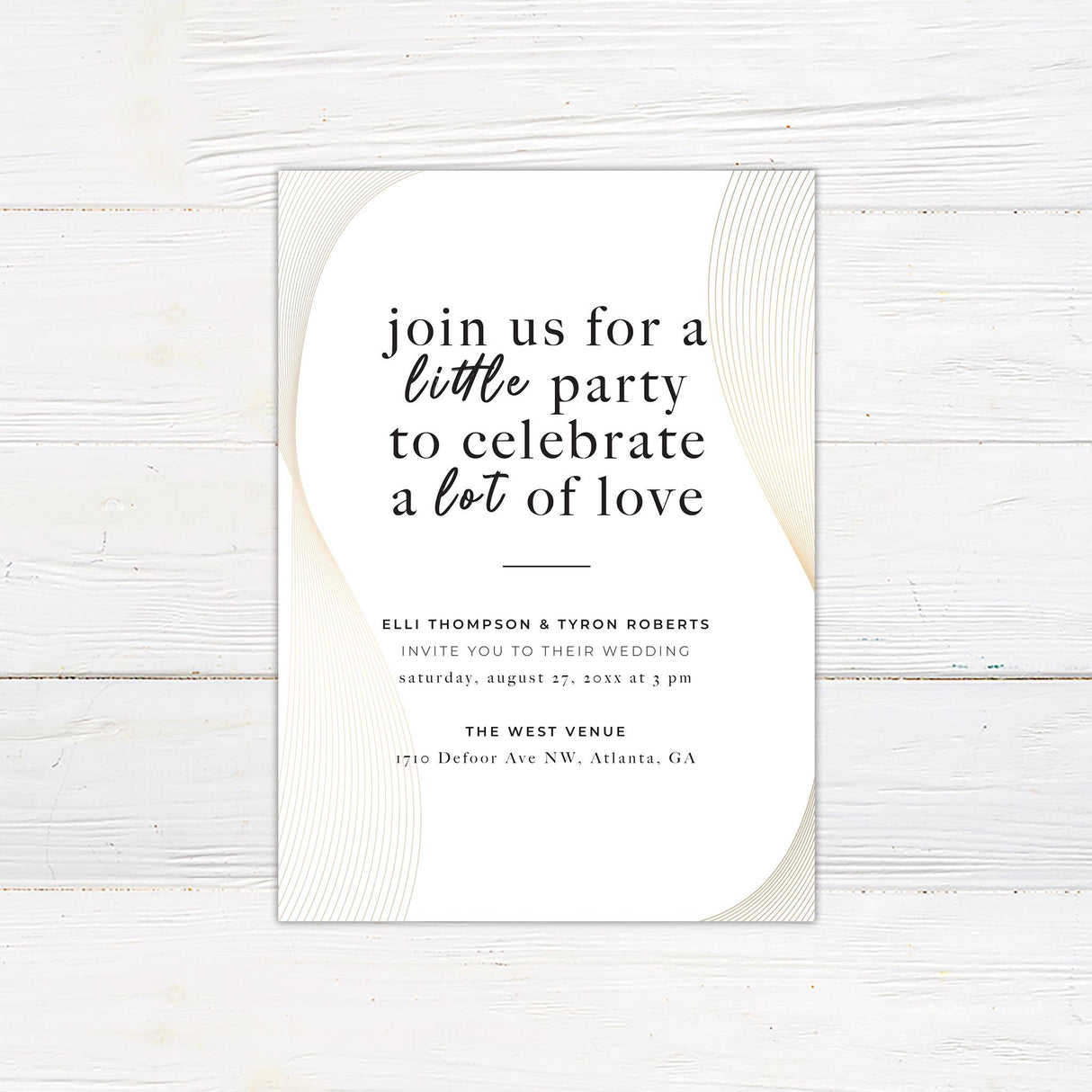 Minimal Gold Ribbon Invitations - goprintplus