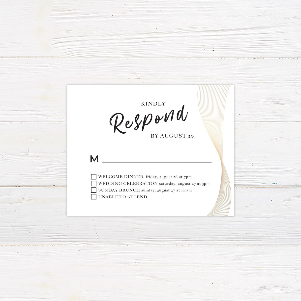 Minimal Gold Ribbon RSVP - goprintplus