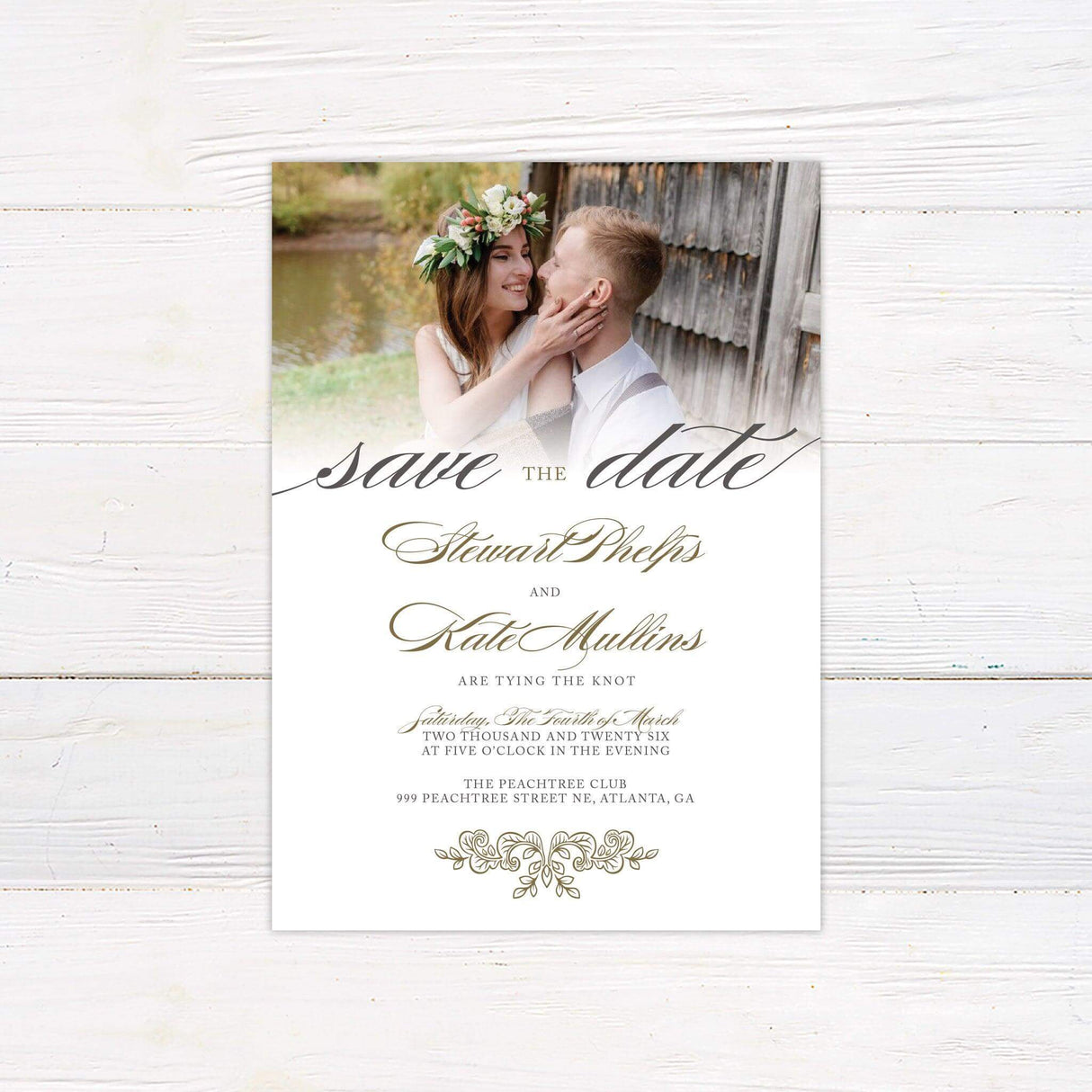 Minimal Vintage Floral Leaves Save The Date - goprintplus
