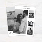 Personalized black and white Christmas photo card featuring a large couple's portrait with an elegant Merry Christmas greeting. The reverse includes multiple photo spaces for sharing additional favorite memories.