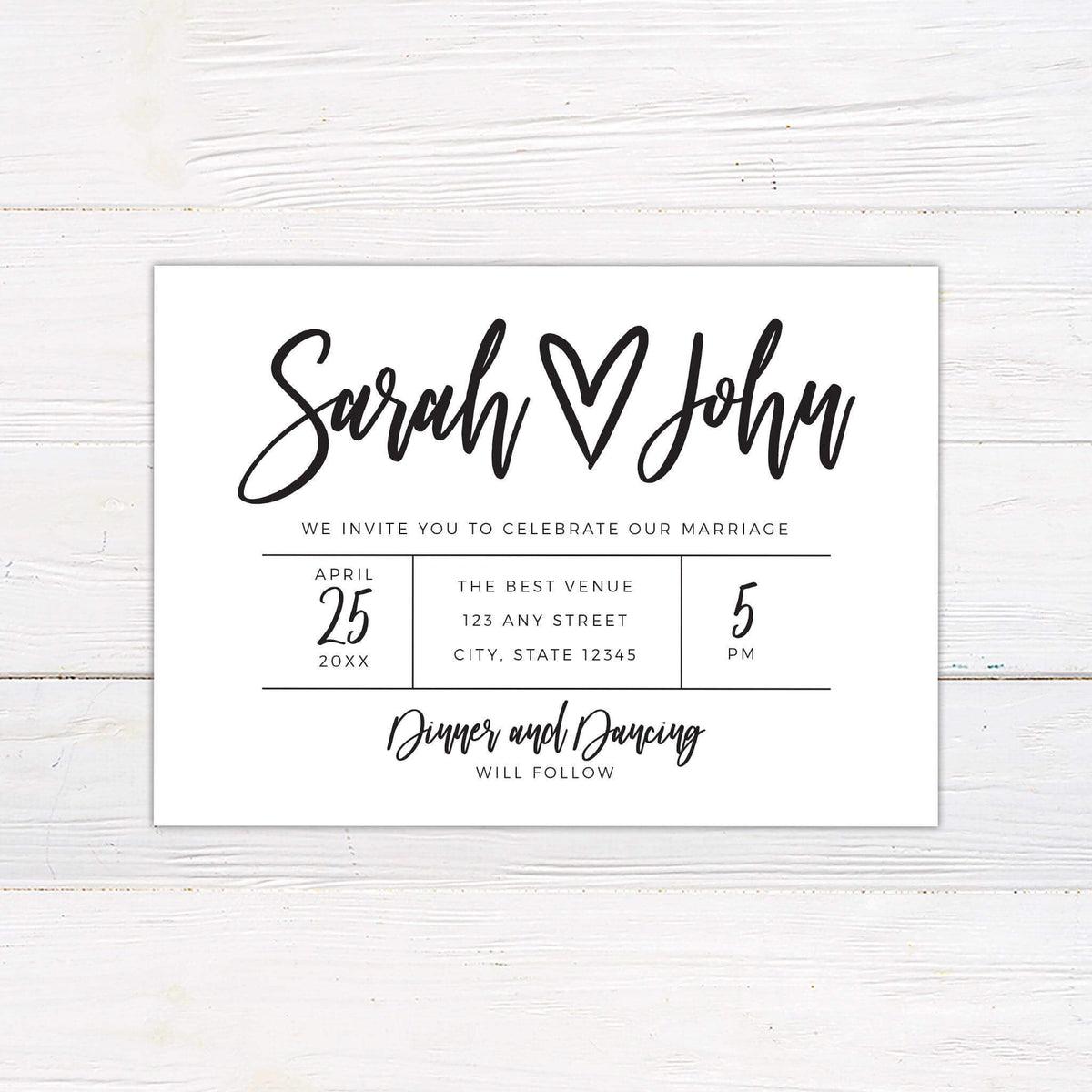 Modern Heart Wedding Invitation – Bold Handwritten Script – Go Print Plus