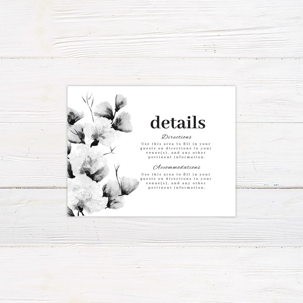 Monochrome Big Florals Details Card - goprintplus