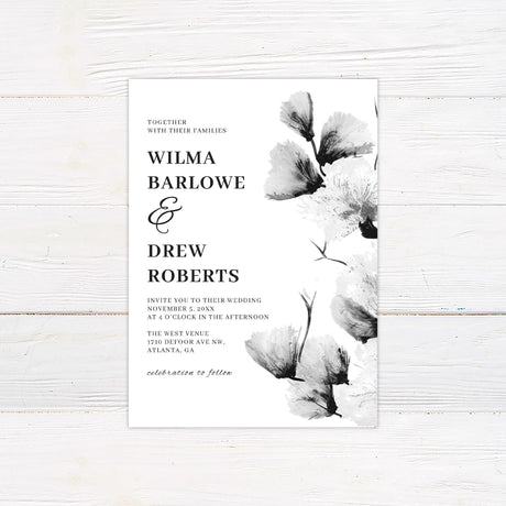 Monochrome Big Florals Invitation - goprintplus