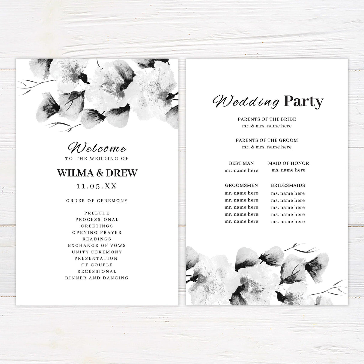 Monochrome Big Florals Invitation - goprintplus