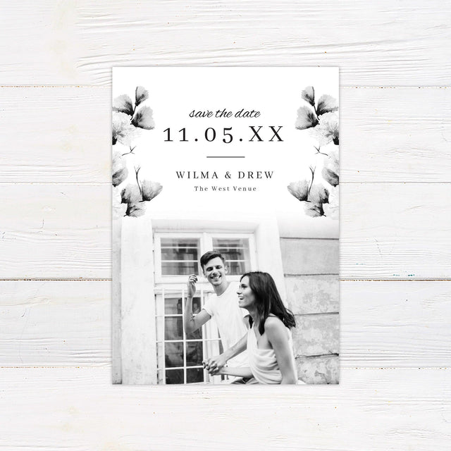 Monochrome Big Florals Save The Date - goprintplus