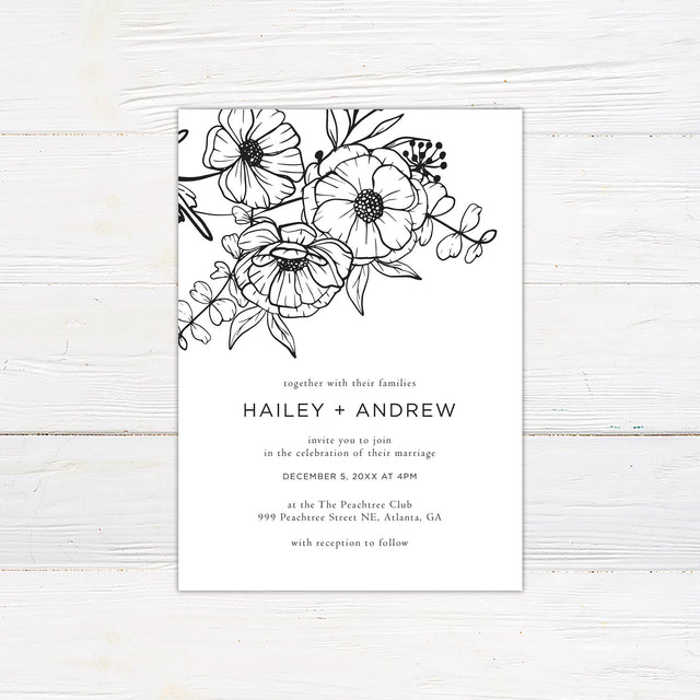 Monochrome Floral Invitation - goprintplus