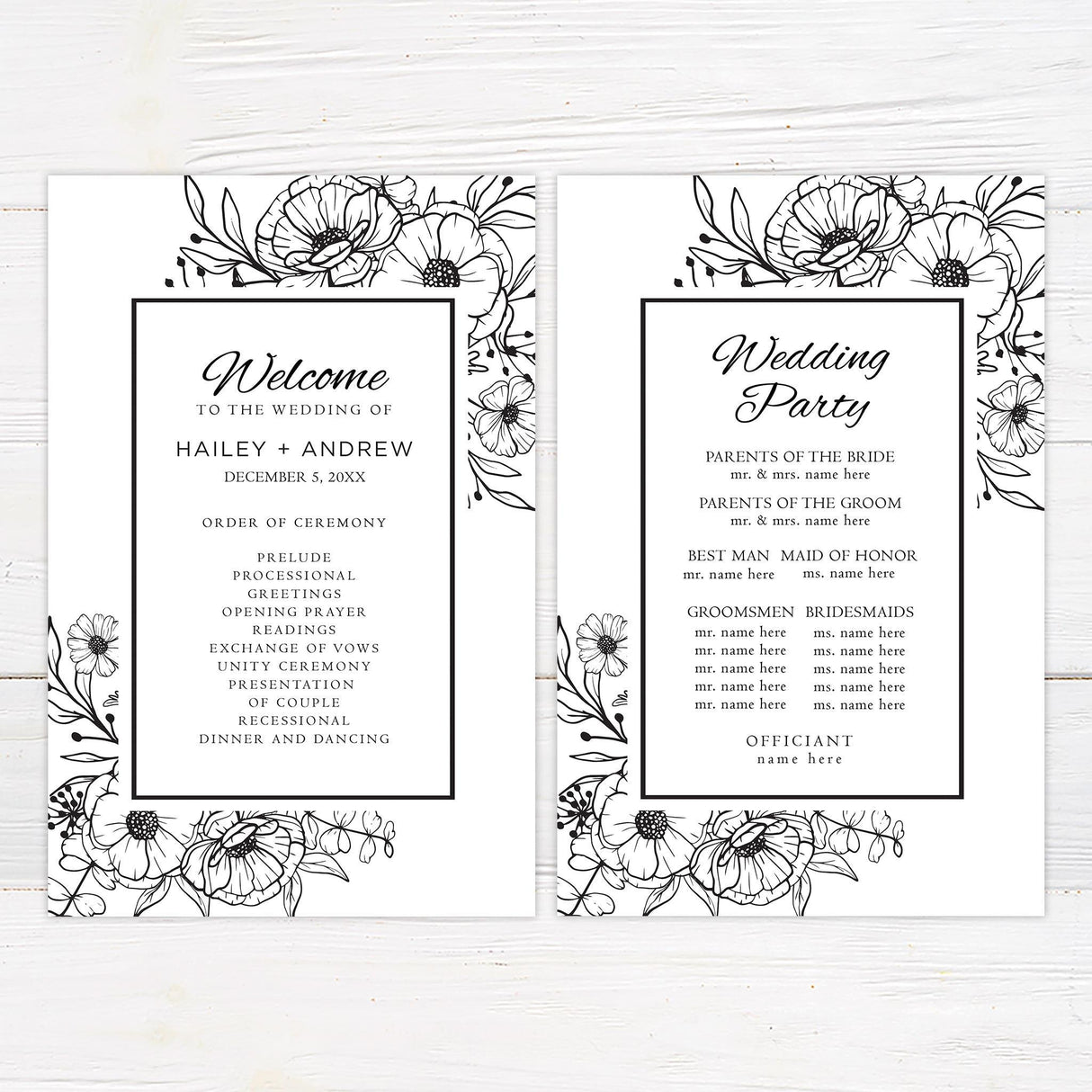 Monochrome Floral Invitation - goprintplus