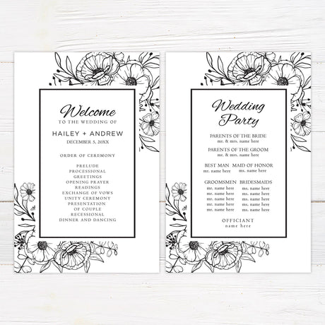 Monochrome Floral Invitation - goprintplus