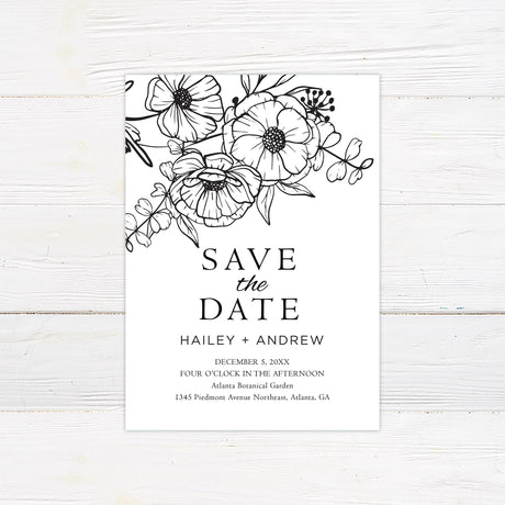 Monochrome Floral Invitation - goprintplus