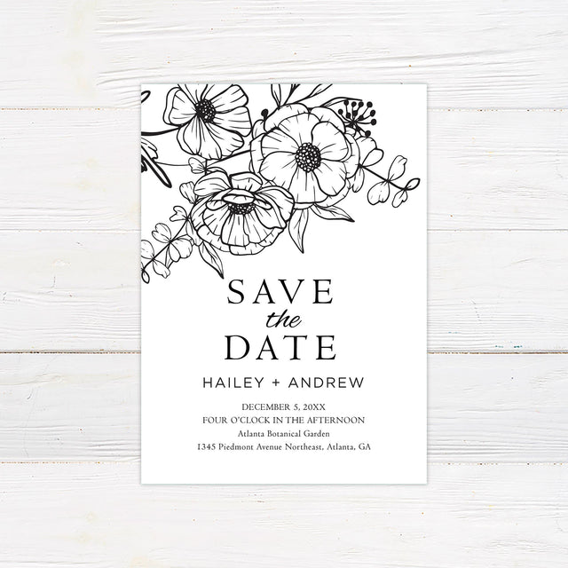 Monochrome Floral Save The Date - goprintplus