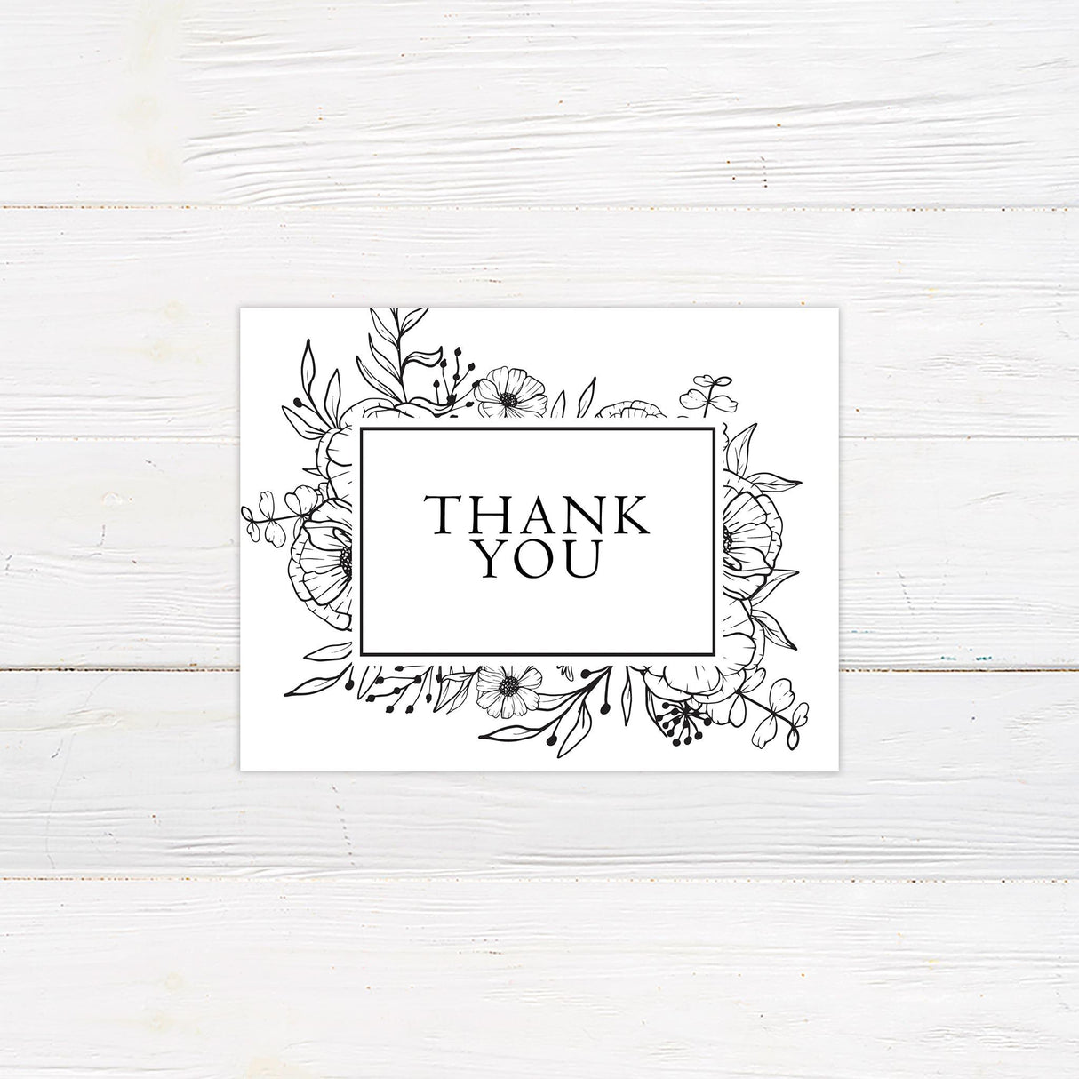 Monochrome Floral Thank You Card - goprintplus