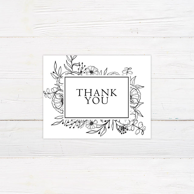 Monochrome Floral Thank You Card - goprintplus