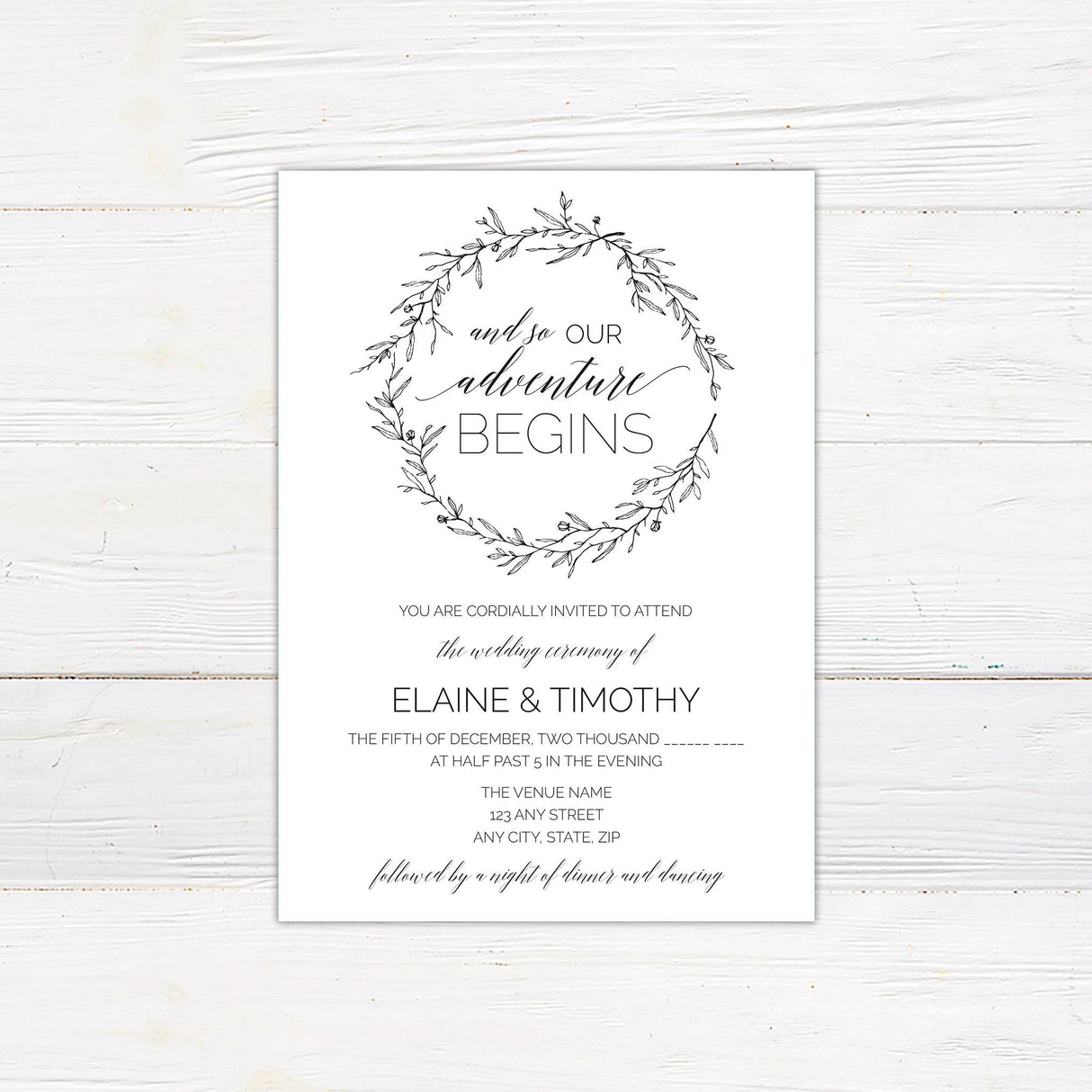 Monochrome Wreath Invitations - goprintplus