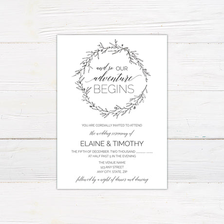 Monochrome Wreath Invitations - goprintplus