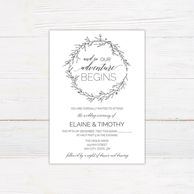 Monochrome Wreath Invitations - goprintplus