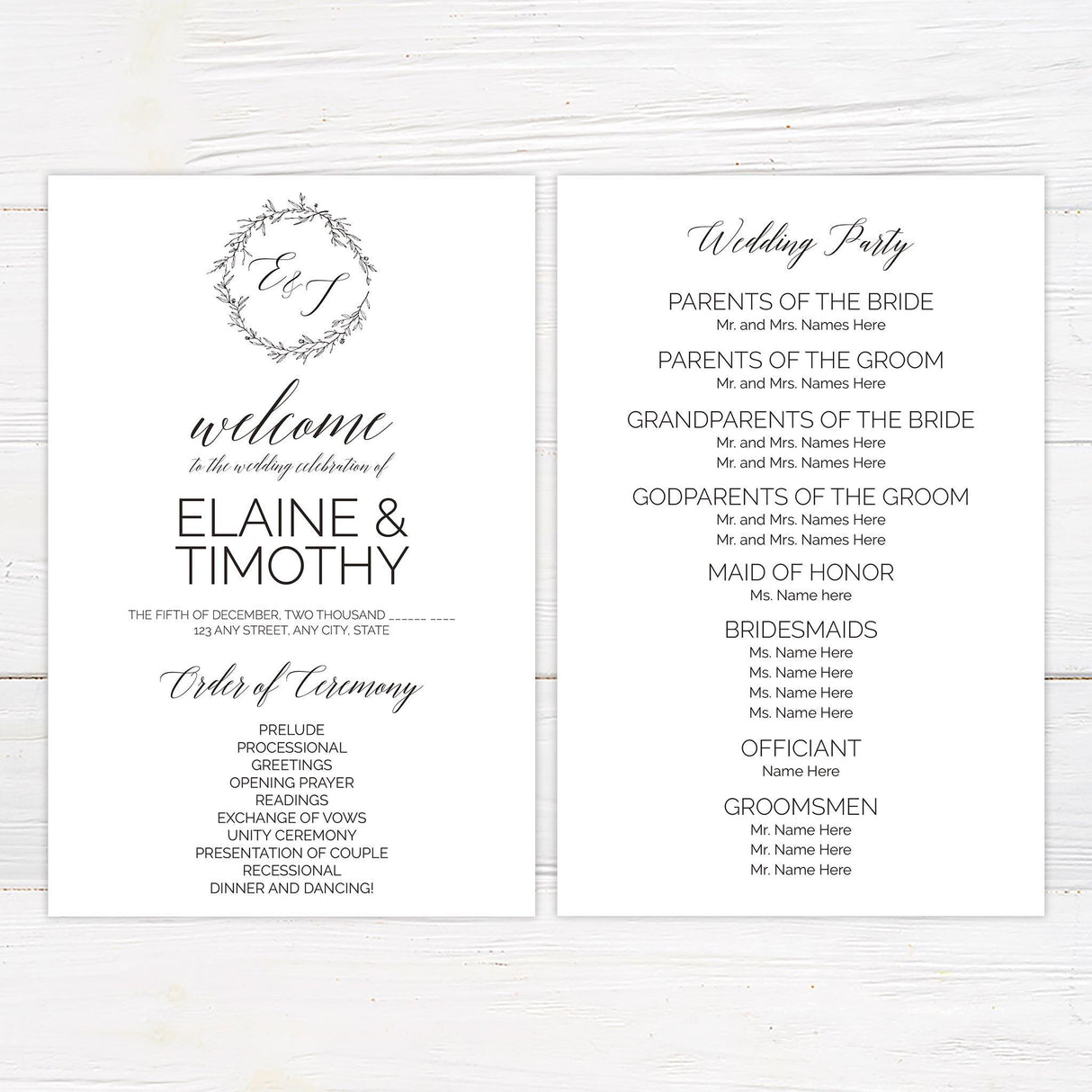 Monochrome Wreath Invitations - goprintplus