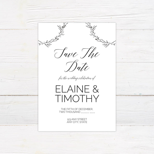 Monochrome Wreath Save The Date - goprintplus