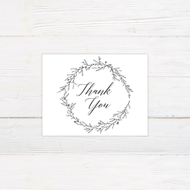 Monochrome Wreath Thank You Card - goprintplus