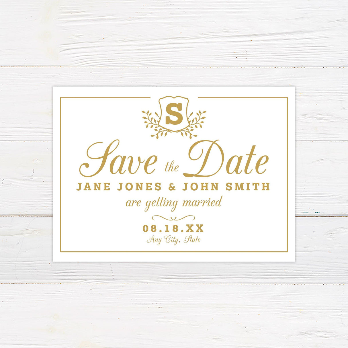 Monogram Shield Save The Date - goprintplus