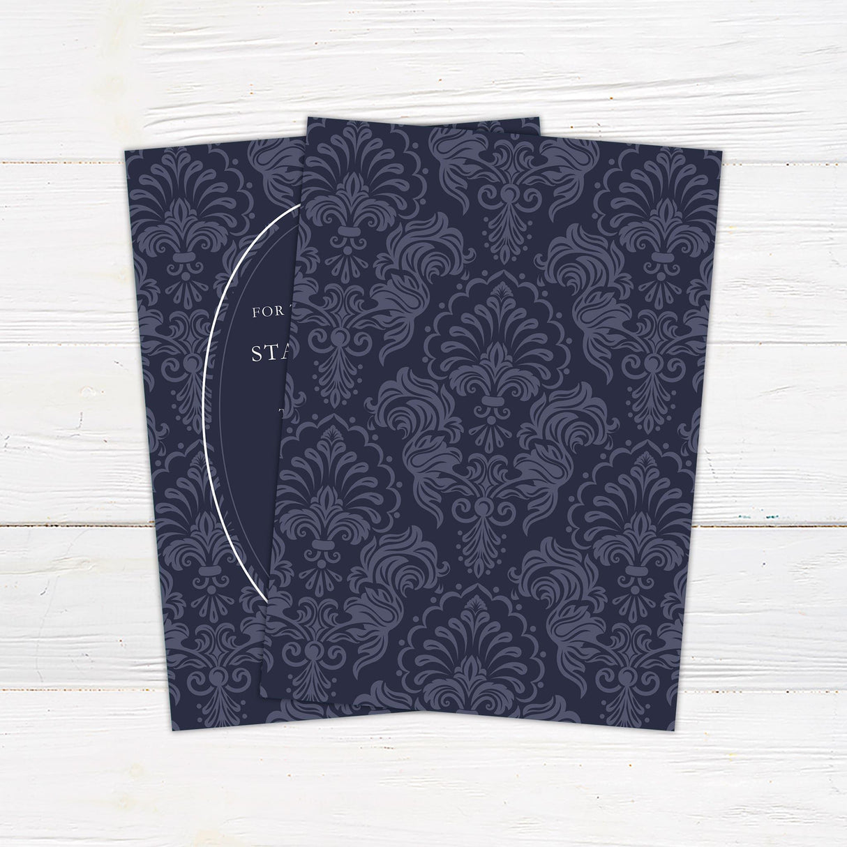 Navy Damask Invitations - goprintplus