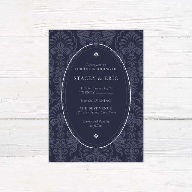 Navy Damask Invitations - goprintplus