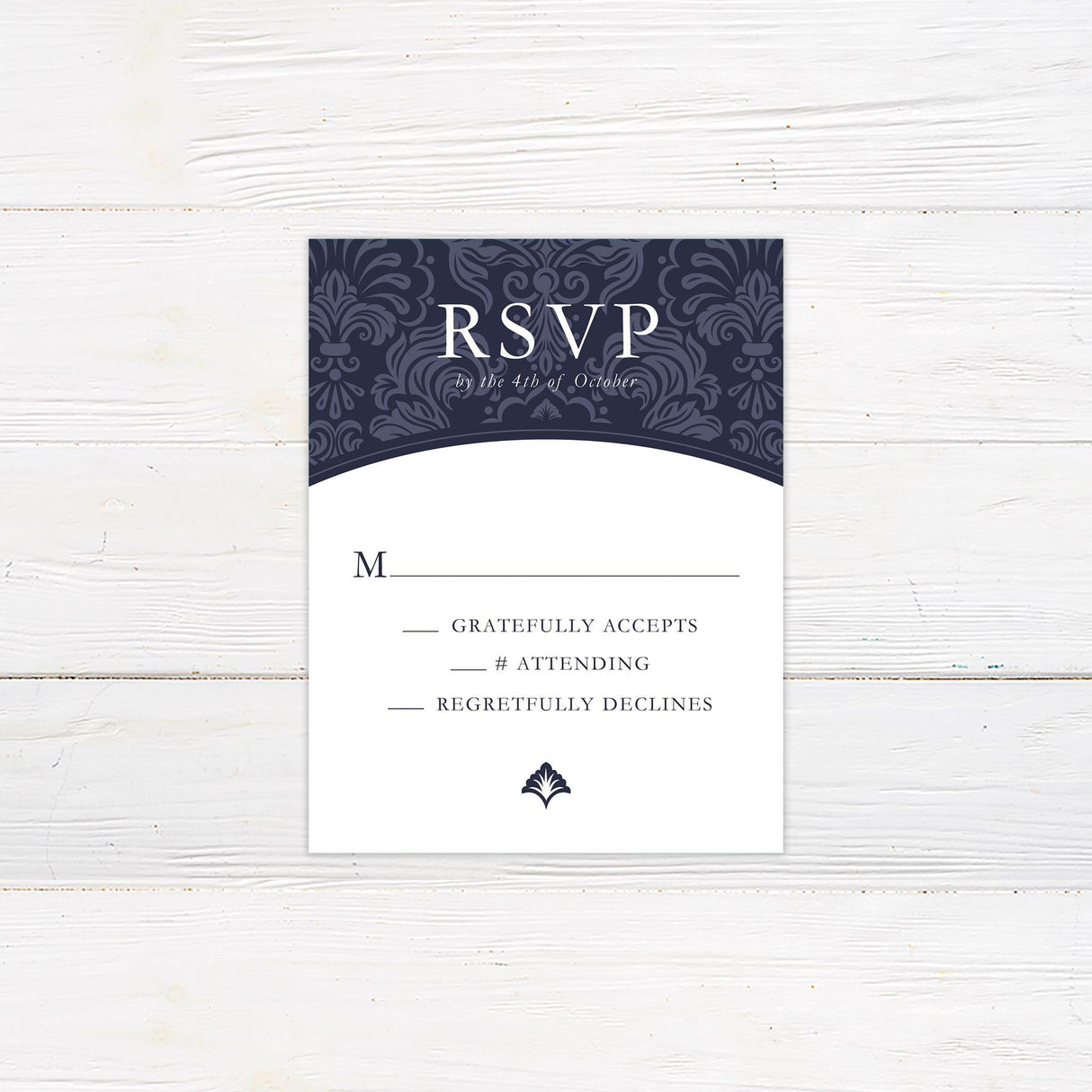 Navy Damask Invitations - goprintplus