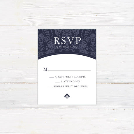 Navy Damask Invitations - goprintplus