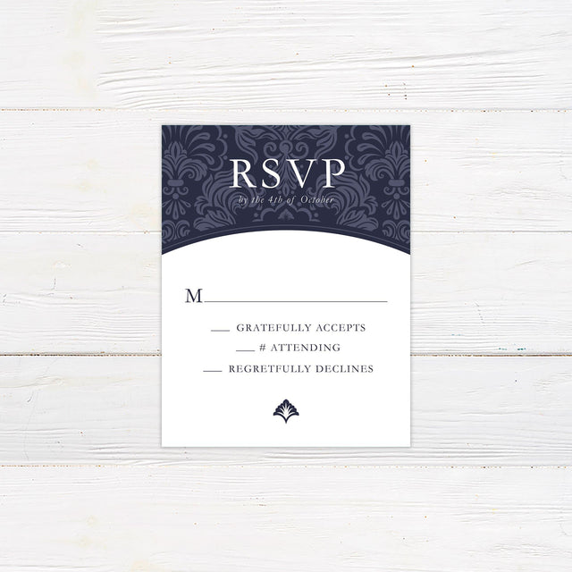 Navy Damask RSVP - goprintplus