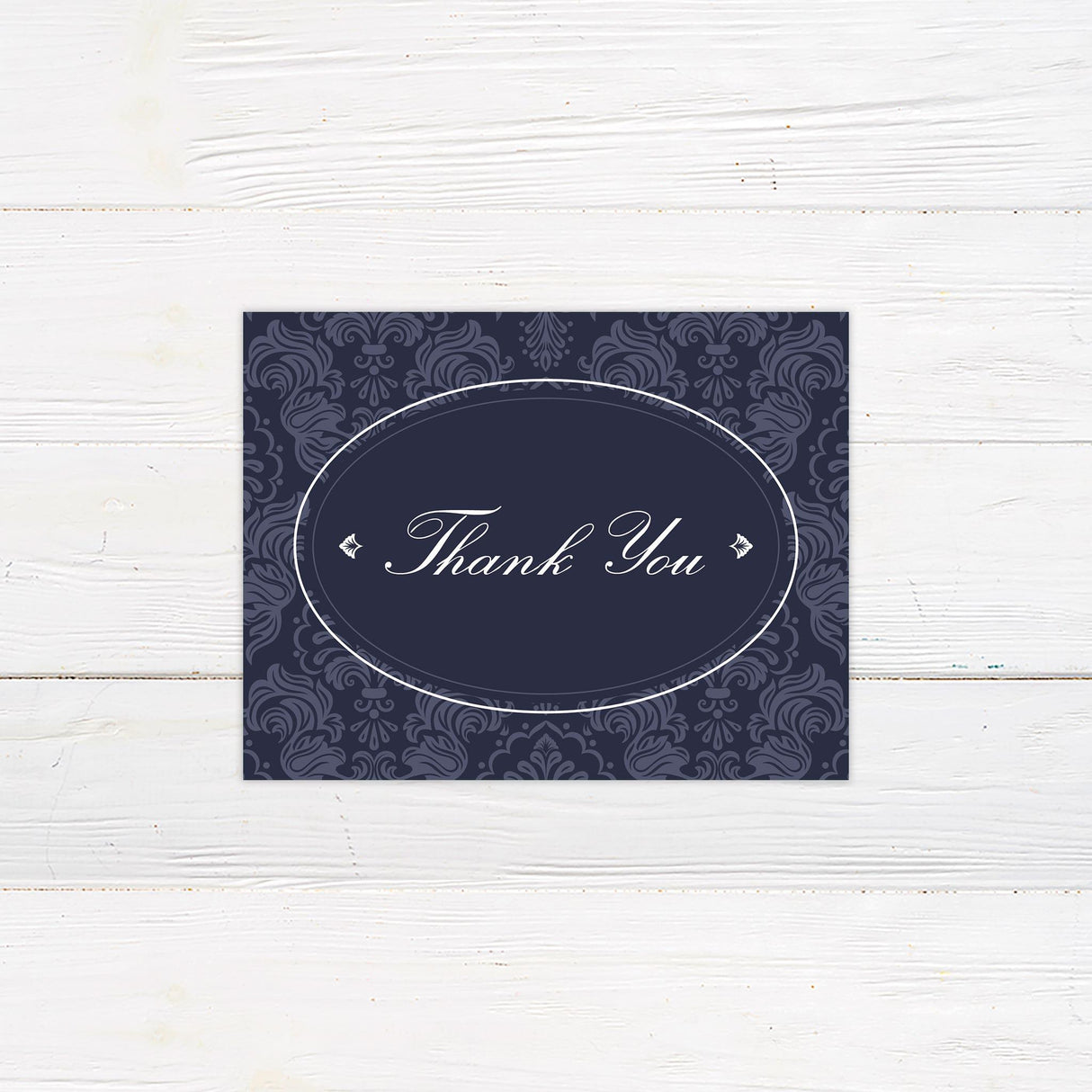 Navy Damask Thank You Card - goprintplus