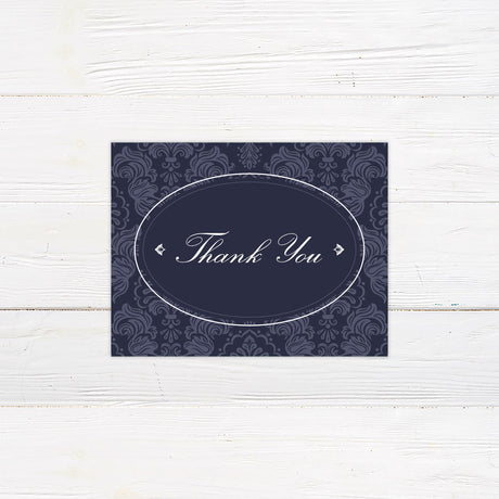 Navy Damask Thank You Card - goprintplus