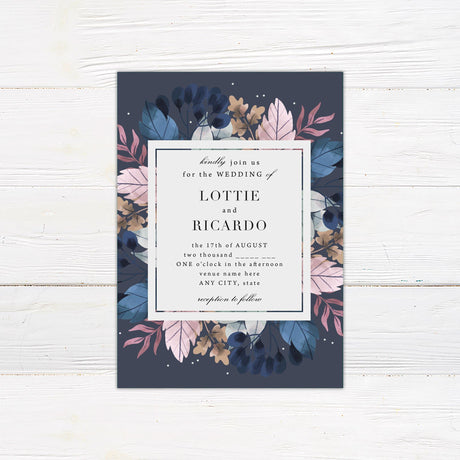 Navy Floral Invitations - goprintplus