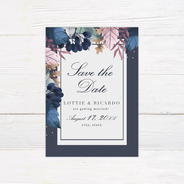 Navy Floral Save The Date - goprintplus